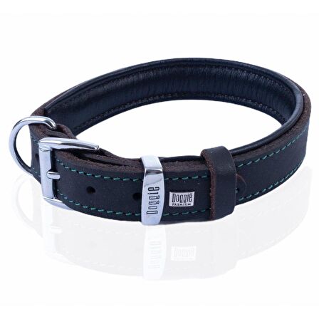 Doggie Yağlı Gerçek Deriden El Yapımı Köpek Boyun Tasması 3,5x52-60cm Yağ Yeşili