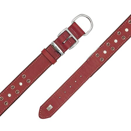 Doggie Konforlu Gerçek Deriden El Yapımı Çivili Köpek Boyun Tasması 4x47-55cm Kırmızı