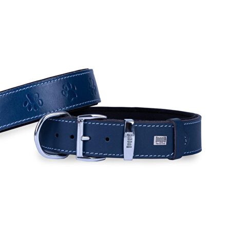 Doggie Köpek Boyun Tasması Konfor Gerçek Deriden El Yapımı Pati Desenli Royal Mavi S 4x47-55 Cm