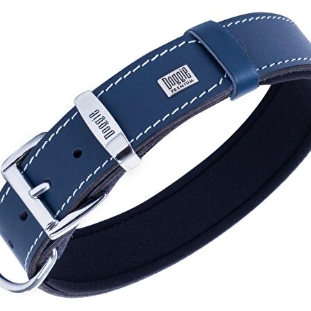Doggie Köpek Boyun Tasması Konfor Gerçek Deriden El Yapımı Pati Desenli Royal Mavi S 4x47-55 Cm