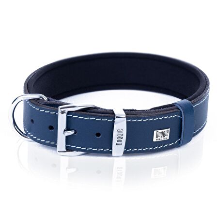 Doggie Köpek Boyun Tasması Konfor Gerçek Deriden El Yapımı Pati Desenli Royal Mavi S 4x47-55 Cm
