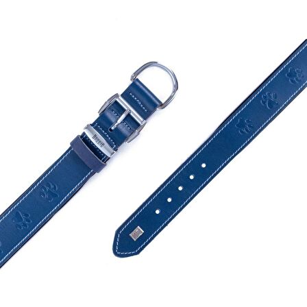 Doggie Köpek Boyun Tasması Konfor Gerçek Deriden El Yapımı Pati Desenli Royal Mavi S 4x47-55 Cm
