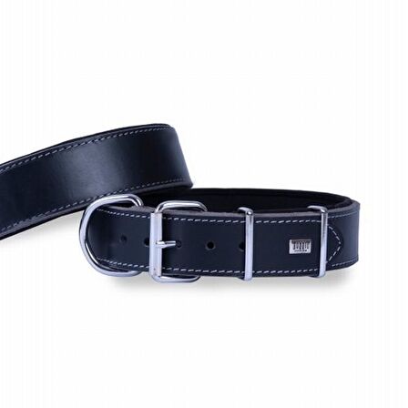Doggie Çift Kat Deri Güçlü Sade Boyun Tasma Siyah 4x47-55 Cm 