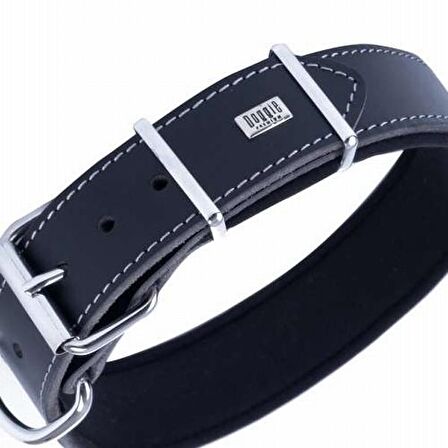 Doggie Çift Kat Deri Güçlü Sade Boyun Tasma Siyah 4x47-55 Cm 