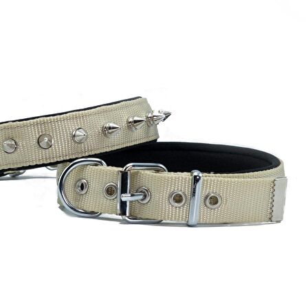 Doggie Konforlu Dokumadan El Yapımı Çivili Köpek Boyun Tasması 2,5x37-45cm K.Haki