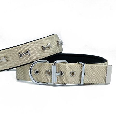 Doggie Comfort Metal Kemik İşlemeli Köpek Boyun Tasması M 3x42-50cm Haki