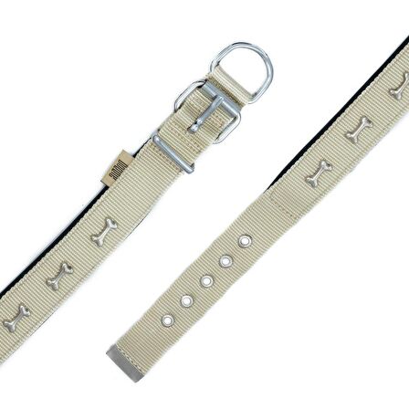 Doggie Comfort Metal Kemik İşlemeli Köpek Boyun Tasması M 3x42-50cm Haki