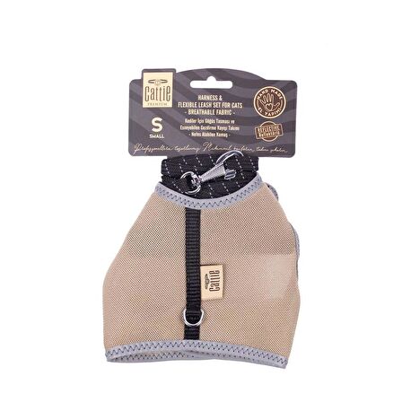 Cattie Havalı Dokuma Kedi Göğüs & Gezdirme Takımı Bej Small 1x20-30 Cm