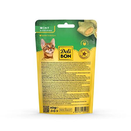 Delibon Crunchy İçi Dolgulu Bisküvi Tavuklu ve Naneli Kedi Ödülü 60gr