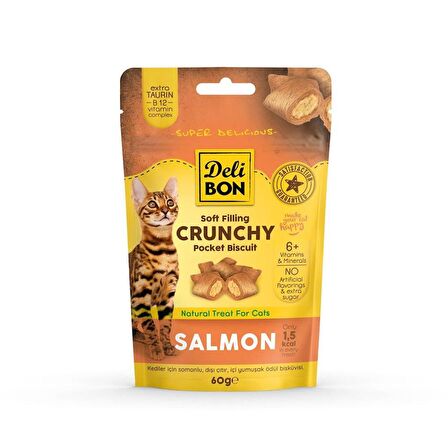 Delibon Crunchy İçi Dolgulu Bisküvi Somonlu Kedi Ödülü 60gr