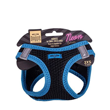 Doggie Havalı Dokuma Neon Serisi Küçük Irk Göğüs Tasması Mavi 2XS-26-30Cm