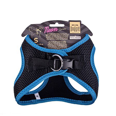 Doggie Havalı Dokuma Neon Serisi Küçük Irk Göğüs Tasması Mavi S-32-38Cm