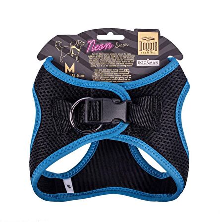 Doggie Havalı Dokuma Neon Serisi Küçük Irk Göğüs Tasması Mavi M-38-44Cm