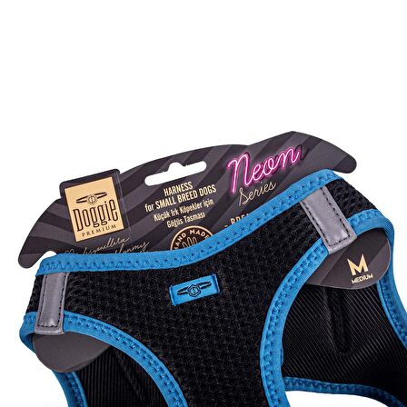 Doggie Havalı Dokuma Neon Serisi Küçük Irk Göğüs Tasması Mavi M-38-44Cm
