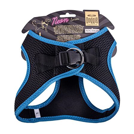 Doggie Havalı Dokuma Neon Serisi Küçük Irk Göğüs Tasması Mavi L-42-48Cm