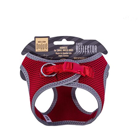 Doggie Havalı Dokuma Reflektör Serisi Küçük Irk Göğüs Tasması Kırmızı 2XS-26-30Cm