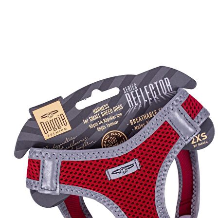 Doggie Havalı Dokuma Reflektör Serisi Küçük Irk Göğüs Tasması Kırmızı 2XS-26-30Cm