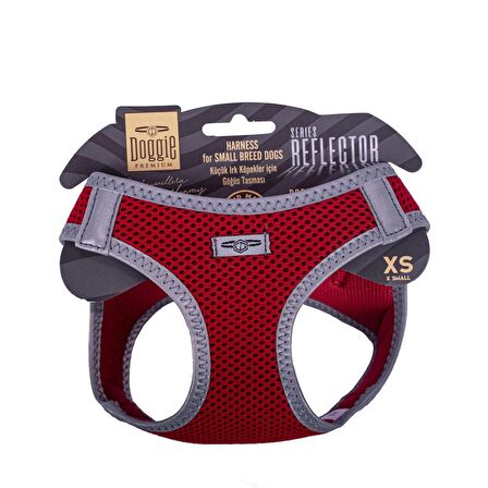 Doggie Havalı Dokuma Reflektör Serisi Küçük Irk Göğüs Tasması Kırmızı XS-30-34Cm