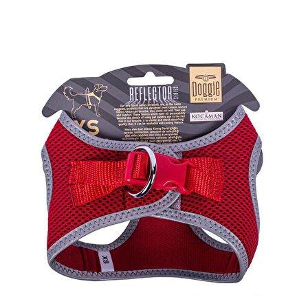 Doggie Havalı Dokuma Reflektör Serisi Küçük Irk Göğüs Tasması Kırmızı XS-30-34Cm