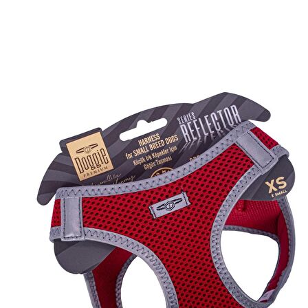 Doggie Havalı Dokuma Reflektör Serisi Küçük Irk Göğüs Tasması Kırmızı XS-30-34Cm