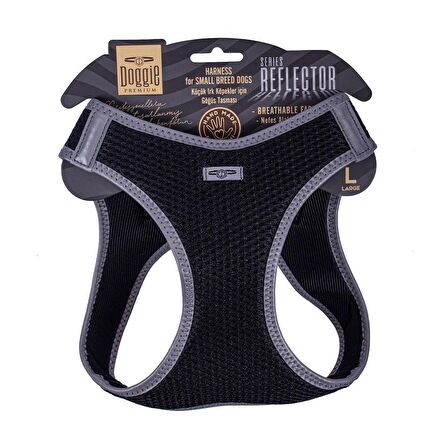 Doggie Havalı Dokuma Reflektör Serisi Küçük Irk Göğüs Tasması Siyah L-42-48Cm