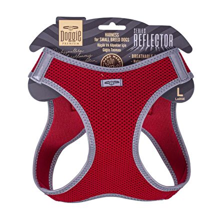 Doggie Havalı Dokuma Reflektör Serisi Küçük Irk Göğüs Tasması Kırmızı L-42-48Cm
