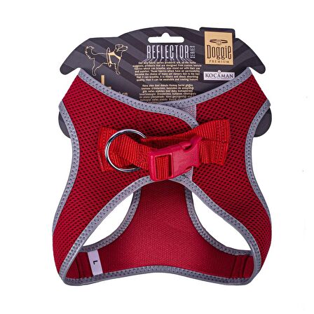 Doggie Havalı Dokuma Reflektör Serisi Küçük Irk Göğüs Tasması Kırmızı L-42-48Cm