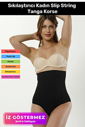 Yüksek Bel Karın Toparlayıcı Kaymaz İz Göstermeyen Sıkılaştırıcı Kadın Slip String Tanga Korse