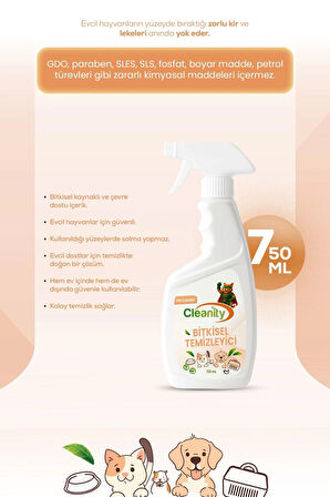Bitkisel Temizleyici - Pet Cleaner 750ml | Evcil Hayvan Alanlarında Doğal Temizlik