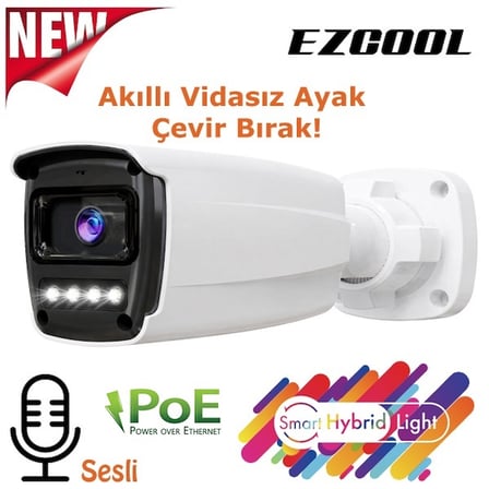 EZCOOL EZ-4045IPS 5MP 3.6MM HİBRİT POE SESLİ IP BULLET KAMERA