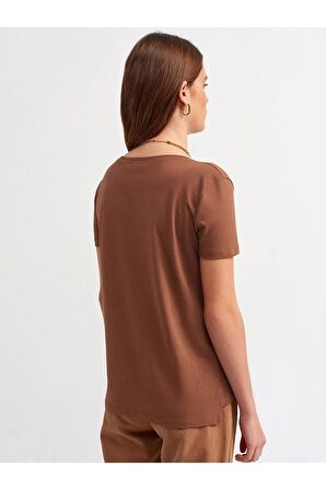 Dilvin V Yaka Basic T-shirt Kahve