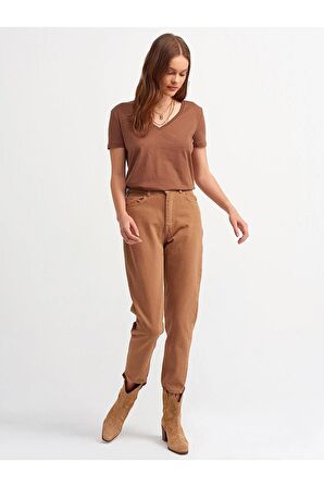 Dilvin V Yaka Basic T-shirt Kahve