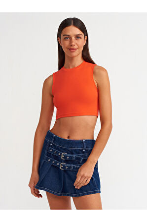 Dilvin Kadın Turuncu Kolsuz Crop Top T-shirt - 30125