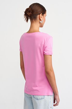 Dilvin V Yaka Basic T-shirt Pembe