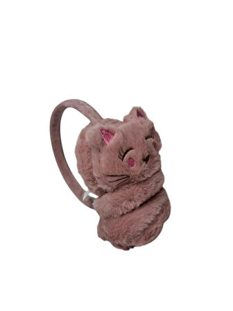 Spteks Kepp Kız Çocuk Koyu Pembe Renk Ayıcık Figürlü Sıcak Tutan Kışlık Peluş Kulaklık