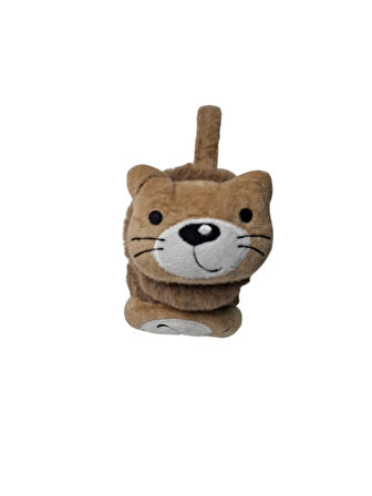 Spteks Kepp Model Unisex Çocuk Kahverengi Renk Kedi Figürlü Sıcak Tutan Kışlık Peluş Kulaklık