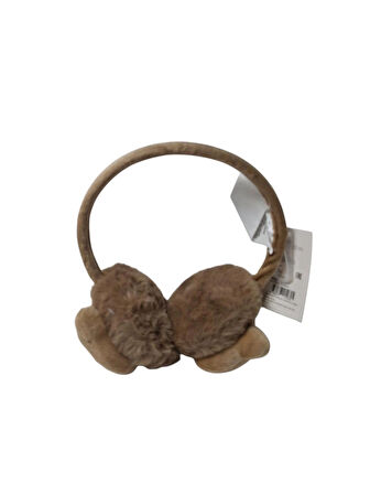Spteks Kepp Model Unisex Çocuk Kahverengi Renk Kedi Figürlü Sıcak Tutan Kışlık Peluş Kulaklık