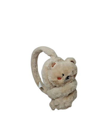 Spteks Kepp Ünisex Çocuk Bej Renk Ayıcık Figürlü Sıcak Tutan Kışlık Peluş Kulaklık