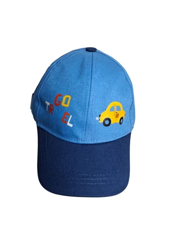 Spteks Kitti 1-3 Yaş Unisex Çocuk Mavi Renk Baskı Figürlü Rahat Yazlık Kep Şapka