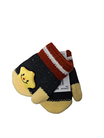 Spteks Kitti 1-3 Yaş Erkek Bebe Antrasit Renk Tatlı Yıldız Figürlü Kışlık Örme Eldiven