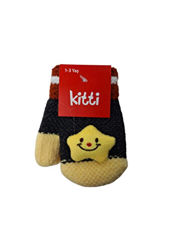 Spteks Kitti 1-3 Yaş Erkek Bebe Antrasit Renk Tatlı Yıldız Figürlü Kışlık Örme Eldiven