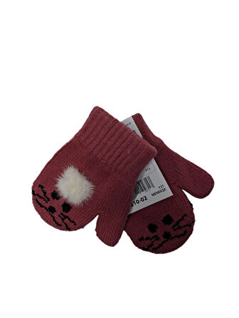 Spteks Kitti 1-3 Yaş Kız Çocuk Menekşe Renk Hayvan Desenli Ve Figürlü Kışlık Örme Eldiven