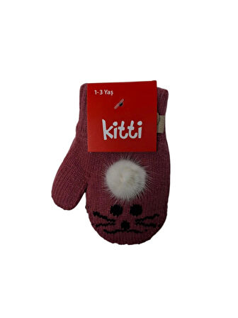 Spteks Kitti 1-3 Yaş Kız Çocuk Menekşe Renk Hayvan Desenli Ve Figürlü Kışlık Örme Eldiven