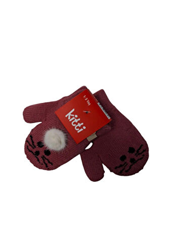 Spteks Kitti 1-3 Yaş Kız Çocuk Menekşe Renk Hayvan Desenli Ve Figürlü Kışlık Örme Eldiven