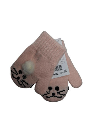 Spteks Kitti 1-3 Yaş Kız Çocuk Açık Pembe Renk Hayvan Desenli Ve Figürlü Kışlık Örme Eldiven