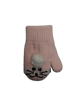 Spteks Kitti 1-3 Yaş Kız Çocuk Açık Pembe Renk Hayvan Desenli Ve Figürlü Kışlık Örme Eldiven