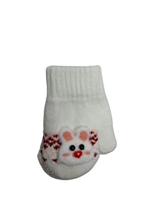 Spteks Kitti 1-3 Yaş Kız Bebe Krem Renk Tavşan Figürlü Kışlık Örme Eldiven