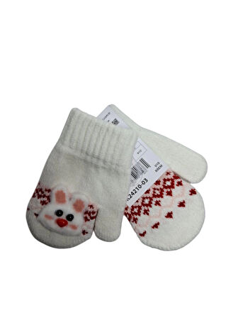 Spteks Kitti 1-3 Yaş Kız Bebe Krem Renk Tavşan Figürlü Kışlık Örme Eldiven