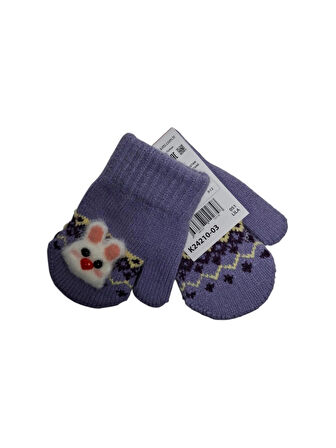 Spteks Kitti 1-3 Yaş Kız Bebe Lila Renk Hayvan Figürlü Kışlık Örme Eldiven