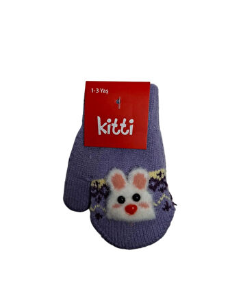 Spteks Kitti 1-3 Yaş Kız Bebe Lila Renk Hayvan Figürlü Kışlık Örme Eldiven